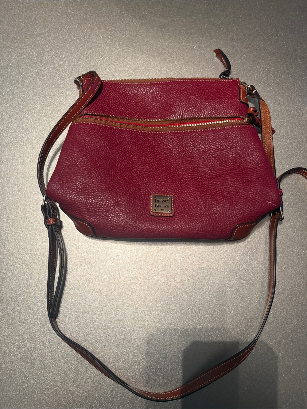 Dooney & Bourke Pebble Leather Crossbody in Wine with Tan Trim